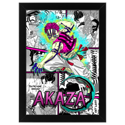 Ξύλινο κάδρο με θέμα τον Akaza του Demon Slayer